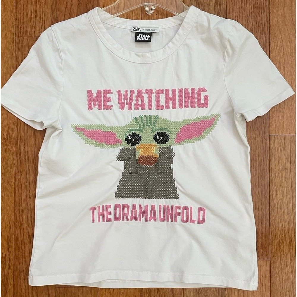 Zara Star Wars Colab T-shirt Women's Small Grogu Embroidered Womens